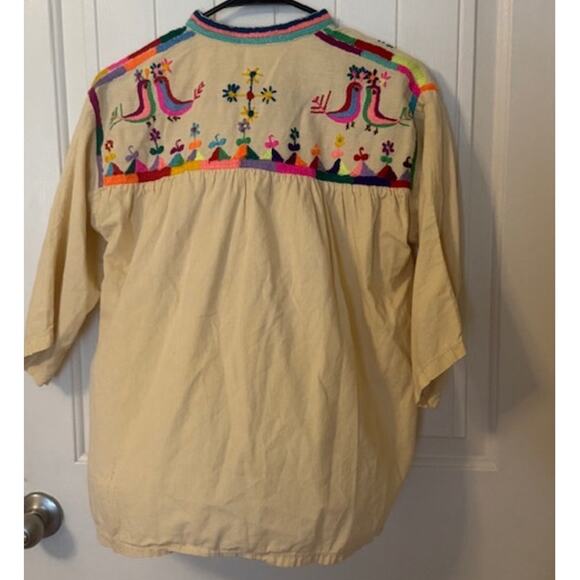 Vintage 1960's Bird Flower Hand Embroidered Top in Butter L - Picture 1 of 11